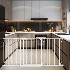 Auto Close Baby Gate with Door, 62-67 Inch, No Drill Pressure Mount, White