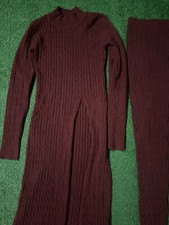 Burgundy sweater long sleeves shirt with slit and pants size XS