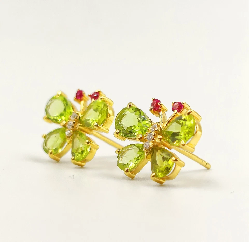 Pendiente de peridoto y circón chapado en oro, pendiente de plata de ley 925 Foto 3 de 3
