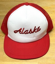 Vintage Alaska Red / White Mesh Snapback Foam Baseball Cap Trucker Hat PRISTINE
