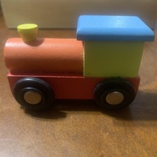 Vintage Wooden Multi Colored Train Engine