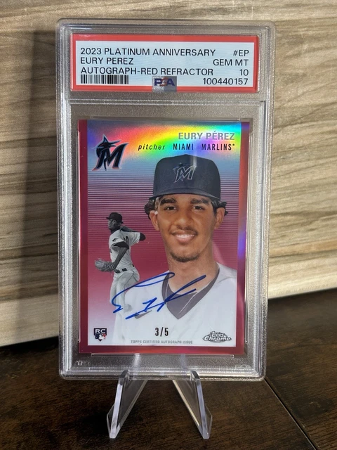 Eury Perez 2023 Topps Chrome Platinum Red Refractor /5 Auto Rookie PSA 10 Pop 1