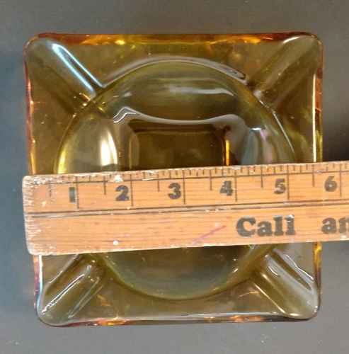 Square Amber Glass Ashtray Approximately 5.25"X5.25" - Picture 2 of 8