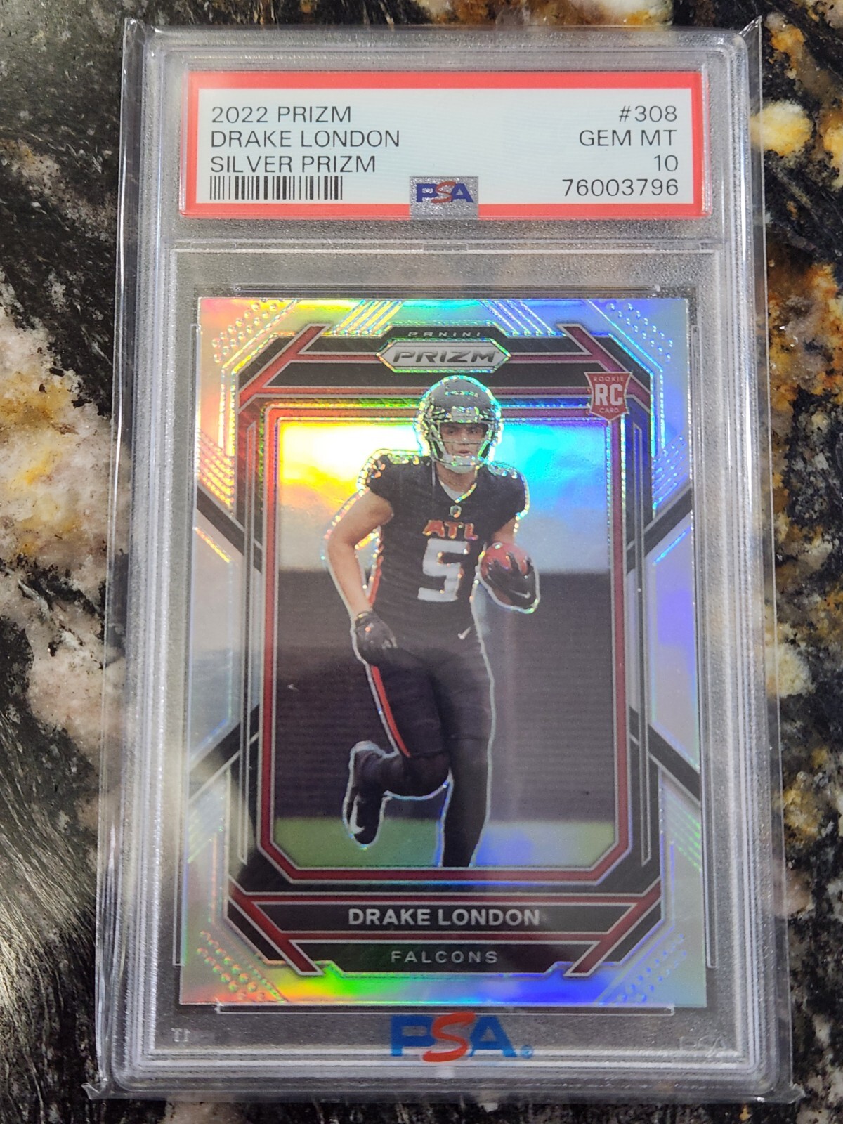 2022 Drake London RC #308 Panini Silver Prizm Psa 10 Gem Mint!!!