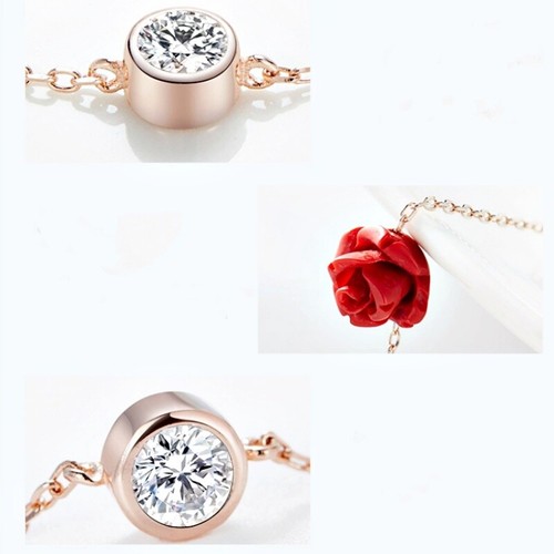 S925+18K Rose Gold GF Made With SWAROVSKI Crystal Resin Red Rose Anklet Bracelet - Picture 11 of 12
