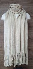 Women's Unisex Oversized Knit Ribbed Fringe Chunky Scarf Soft 88  X15  Tan