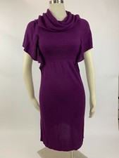 Max Studio Purple Cowl Neck Flutter Sleeve Smocked Sweater Dress Medium M Nice!
