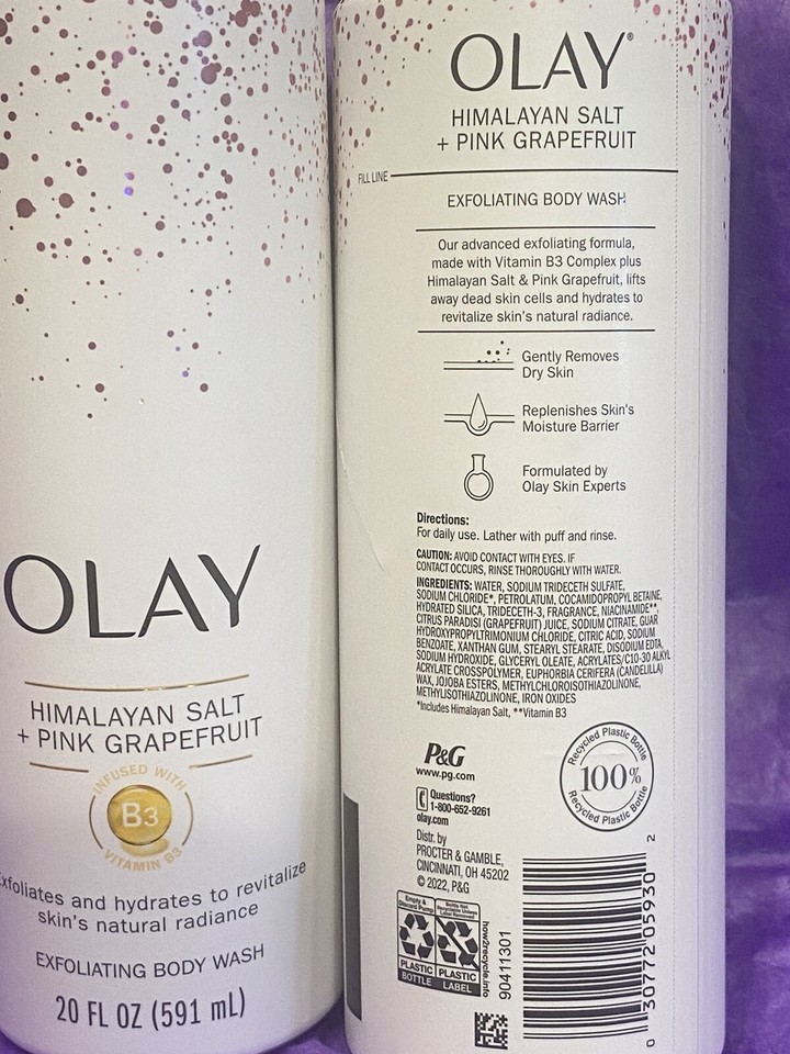 (2 PACK) Olay Himalayan Salt+Pink Grapefruit Exfoliating Body Wash 20