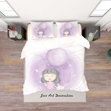 3D Girl Cartoon Kids Quilt Cover Set Duvet Cover Bedding Pillowcases
