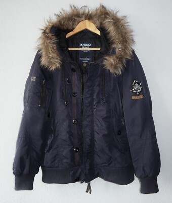 KHUJO Vintage Mens Blue Hooded Parka Jacket | eBay