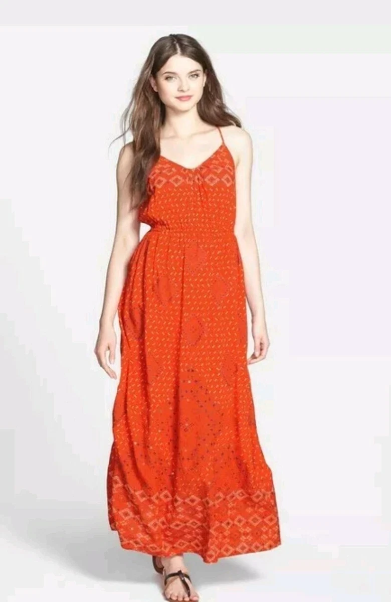 Lucky Brand IRVING & FINE Orange Sequined Bohemian Cross Back Maxi