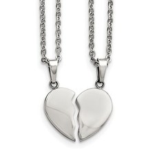 Stainless Steel Polished 1 2 Heart Necklace Set