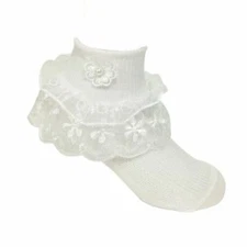 Wrapables Lil Miss Daisy Double Layer Lace Ruffle Socks, Set of 2 (8-10),White