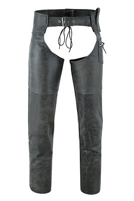 Stonewash grau klassisch Motorrad Reiten Unisex Leder Chaps Herren Damen