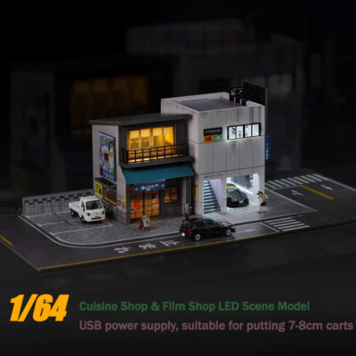 Diorama 1/64 Car Garage Model LED Lighting City Store Building Scene Model Gift