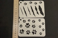 Set of 2 pcs Animal Paws Claw Scratches Marks Airbrush Paint Reusable Stencil