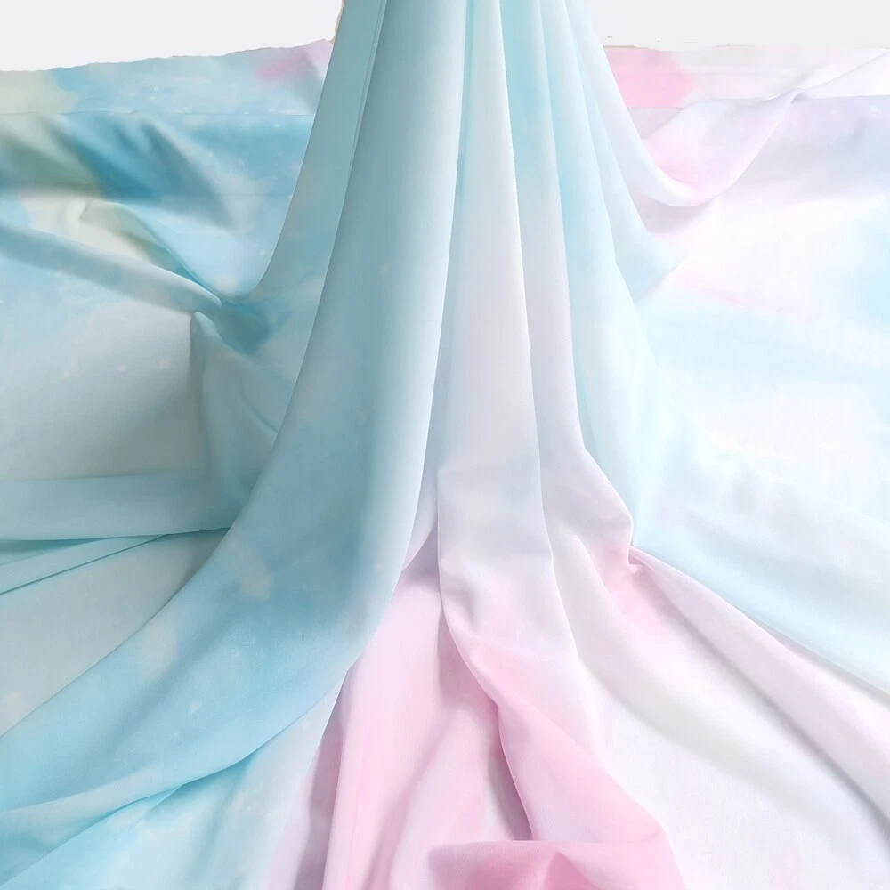 Blue ombre chiffon fabric deals