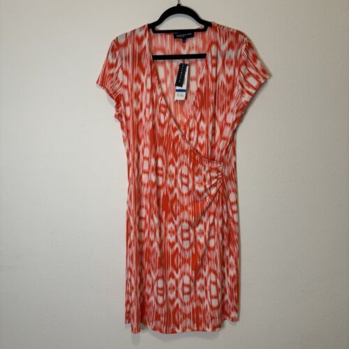 Jones New York Red Orange Multicolor Side Gather Dress Size XL NWT