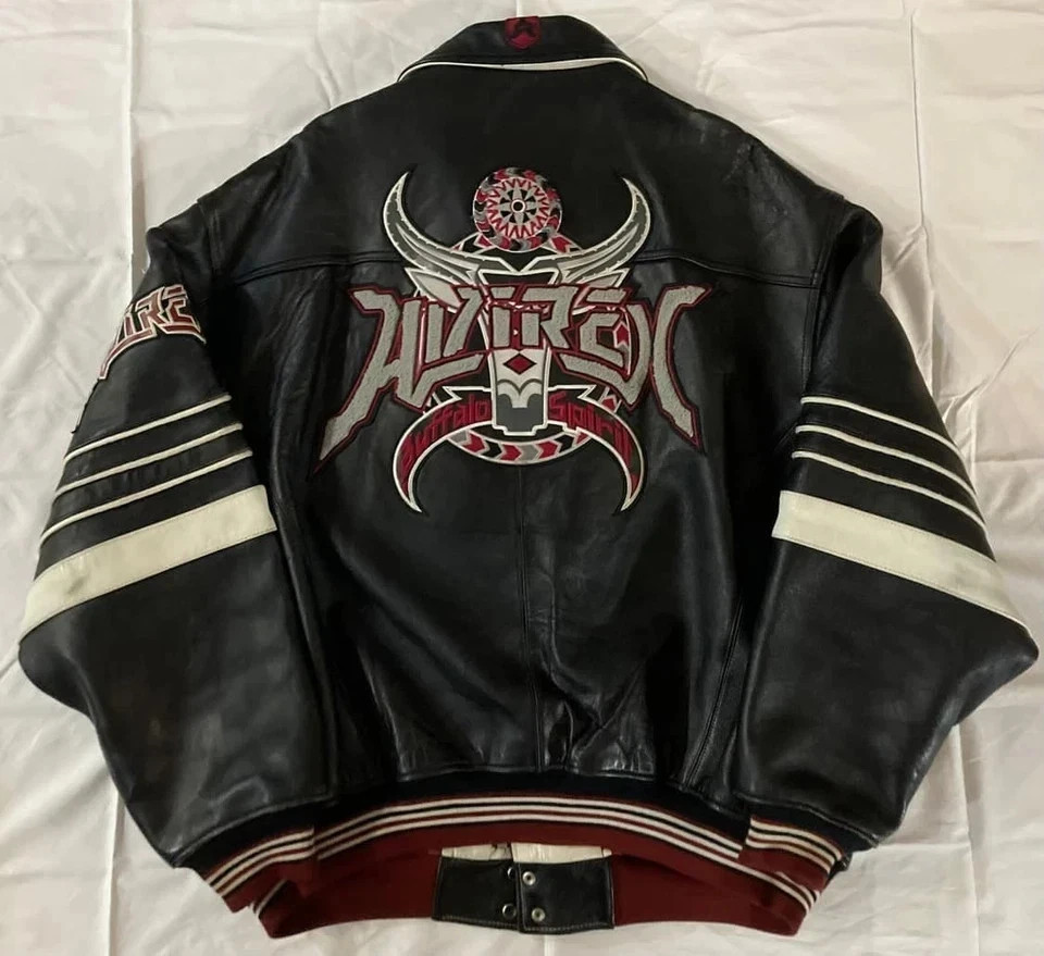 Vintage Avirex Buffalo Spirit Black Leather Varsity Jacket Men’s Rare 90s