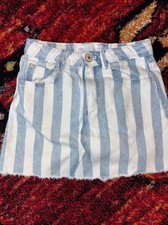Zara Kids Girl s White and Blue Striped Mini Skirt - Size 7