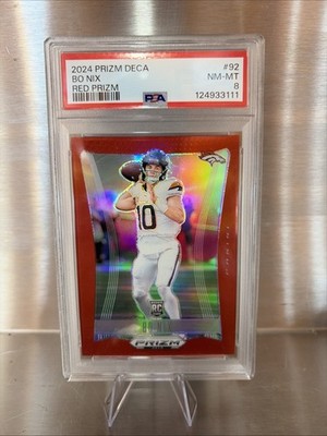 🔥2024 Prizm Deca Bo Nix Red Panini PRIZM Rookie Card # 21/199 PSA 8 NM-MT🔥