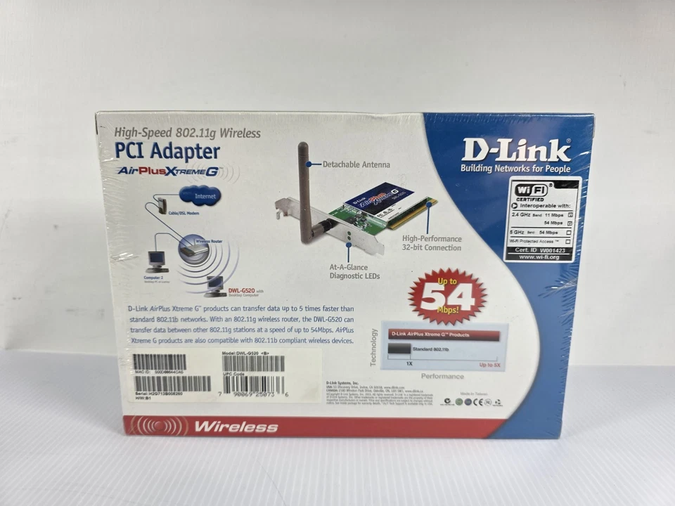 New D-link Air Plus Wireless Network DWL-G520 - 2.4GHz Wireless, PCI Adapter - Image 3 of 4