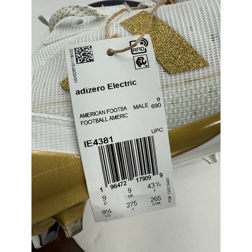 Adidas Adizero Tacchetti Calcio Elettrici Bianco Oro Metallizzato IE4381 Uomo 9,5 NUOVI - Foto 6 di 9