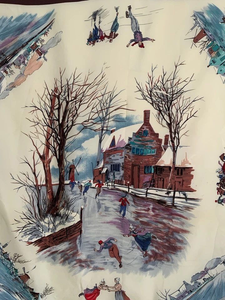 GUCCI silk Brown Scarf W/A Scenic Pattern Featuring The Winter,HandRolled35”/34” - Image 2 of 4