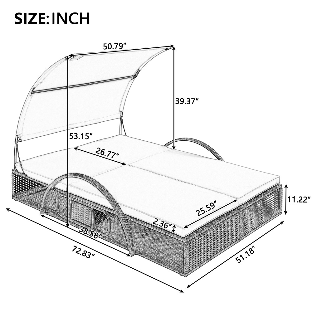 Outdoor Adjustable Sun Lounger Double Sunbed w/Table Pool Deck Garden Yard Steel