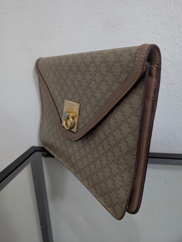 Echte Vintage Celine Macadam Triomphe Blason Clutch Tasche beige - Bild 4 von 13