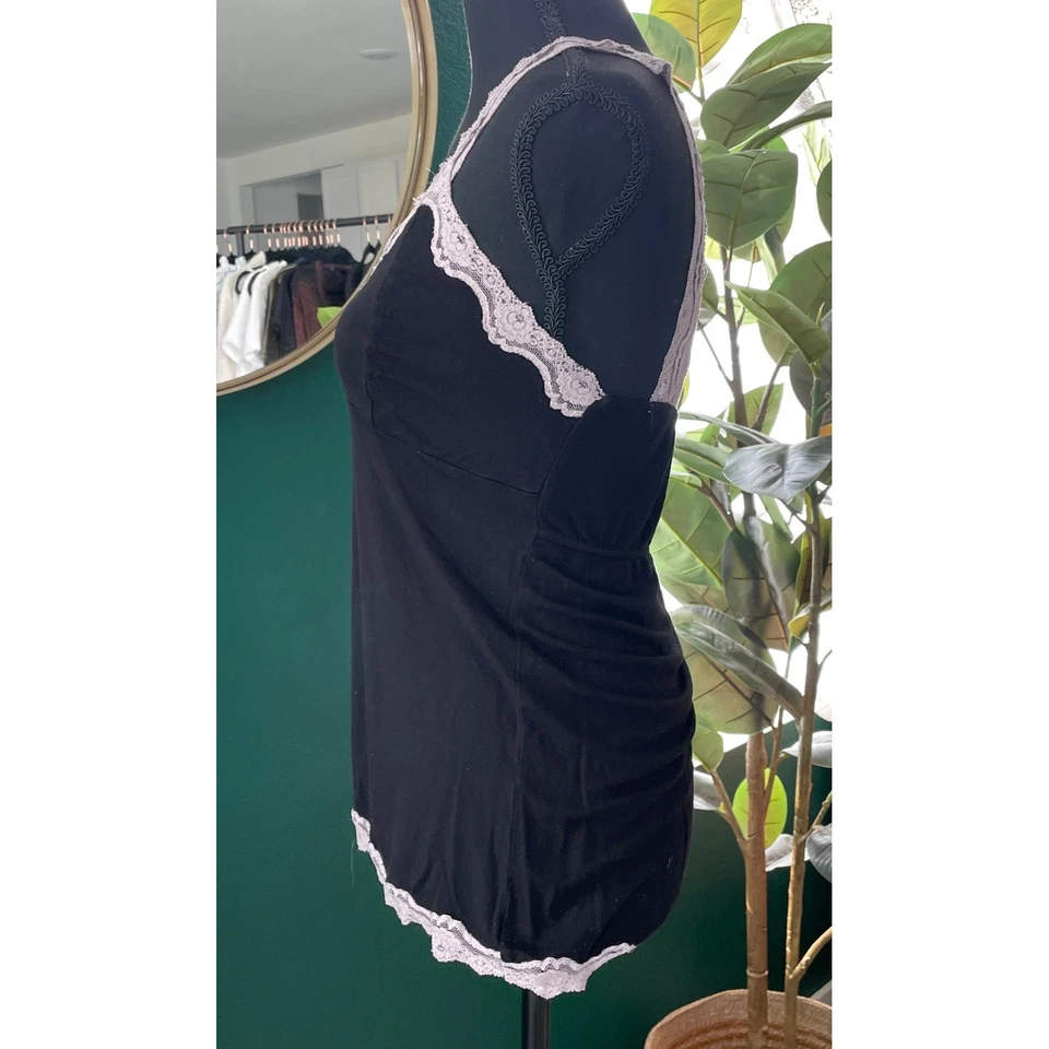 Camiseta sin mangas Nanette Lepore con ribete de encaje cami para mujer M negra rosa Y2K lencería Fairycore Foto 4 de 4