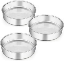 Homikit 8 Inch Round Cake Tin Set of 3, Stainless Steel Cake Mold Layer Cake Ti