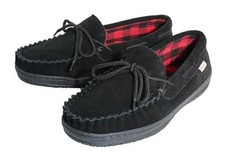 Men's Moccasin Genuine Leather Slippers, Indoor/Outdoor House Shoes  10 Black