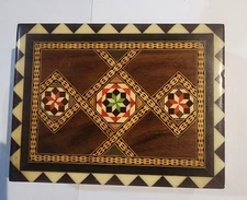 1950 Molero Marquetry Chess Set with Board Taracea Inlay wood Compartments Spain