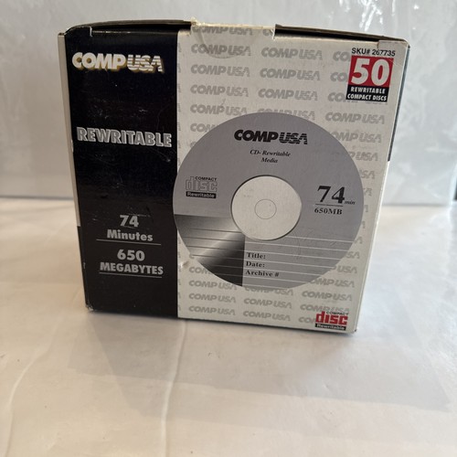 Paquete de 50 discos CD-RW en blanco CompUSA 74 min 650 MB nuevo husillo sellado - Imagen 4 de 4