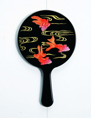 Japanischer handlicher Spiegel Maki-e traditionelles Design ''GOLDFISH schwarz''