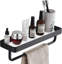 Rust Proof Aluminum Bathroom Shelf with Towel Bar - Safe Tempered Glass Design