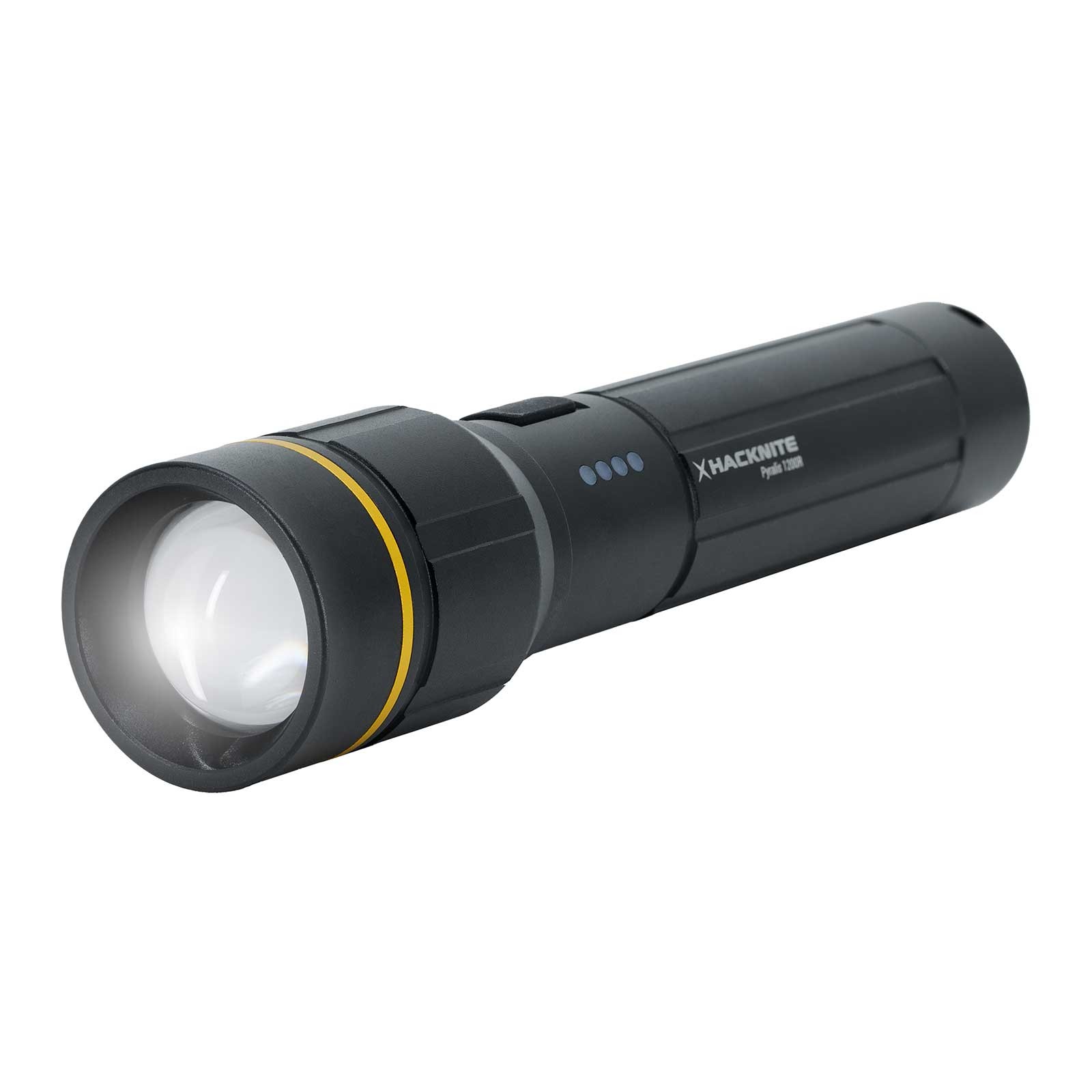 Lampe de poche LED rechargeable PYRALIS 1200R HACKNITE en aluminium noir