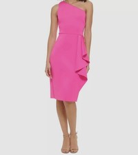 Eliza J Women's Pink Solid Draped One-Shoulder Sheath Dress Size 8