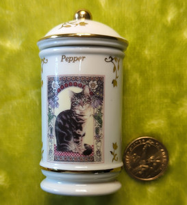 Lenox Cats of Distinction Porcelain Spice Jar w/ Lid Pepper White/Gold Vintage!