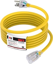 10 Ft 14/3 Lighted Outdoor Extension Cord - 14 Gauge SJTW Heavy Duty Yellow