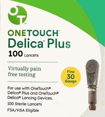 OneTouch 100 Delica Plus Lancets Fine 30 Gauge NIB, Sealed, Exp 2030