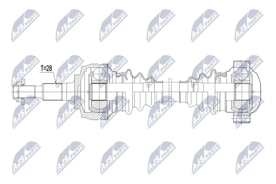 NTY Drive Shaft NPW-PS-017 For Porsche, 28 Tooth, Reinforced, New, 530 mm