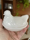 Milk Glass Hen on Nest Covered Dish by Hazel Atlas; Vintage