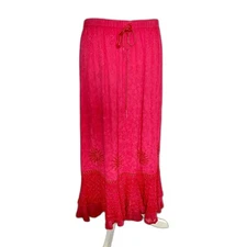 L POGEE Gypsy Skirt Free Size Hot PInk Bohemian Style Beaded Embroidered