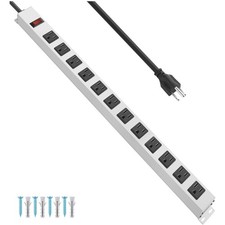 Metal Power Strip, 12 Outlet Surge Protector, Wall Mountable