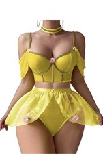 Women Yellow Princess Inspired Cosplay Costume 3pc Set Medium NEW
