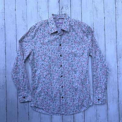Coton Doux Shirt Mens 42 Flamingo Tropical Print Long Sleeve Button Up Stretch