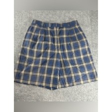 Vintage Talbots 90s Dark Academia Plaid Shorts 14 High Rise Pleated Cotton Blue