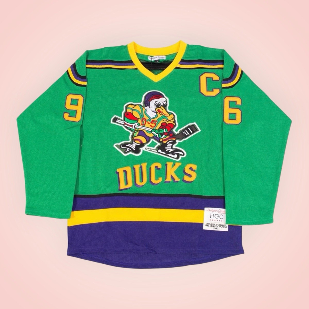 Mighty Ducks Hockey Jersey Size Small Green Yellow Headgear